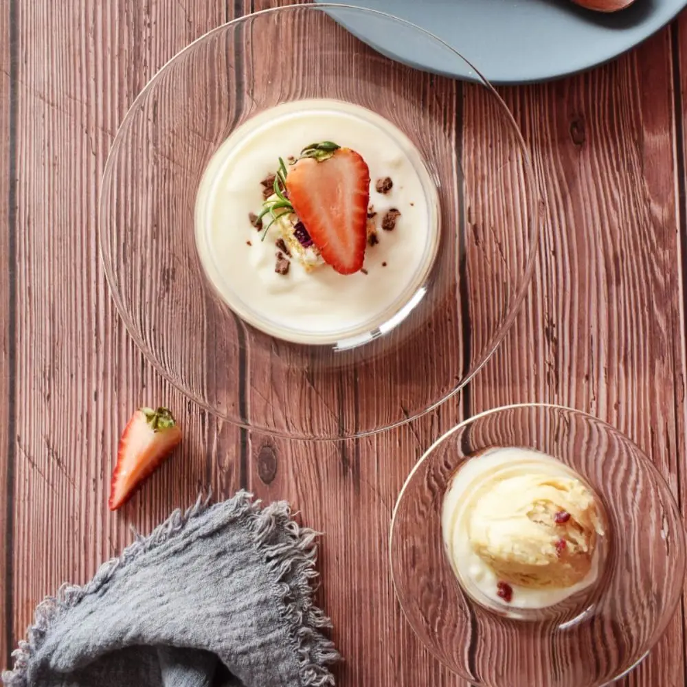 Multifunctional Transparent Glass Bowl Straw Hat Shaped Decorative Yogurt Bowl Household Fruit Salad Plate Breakfast