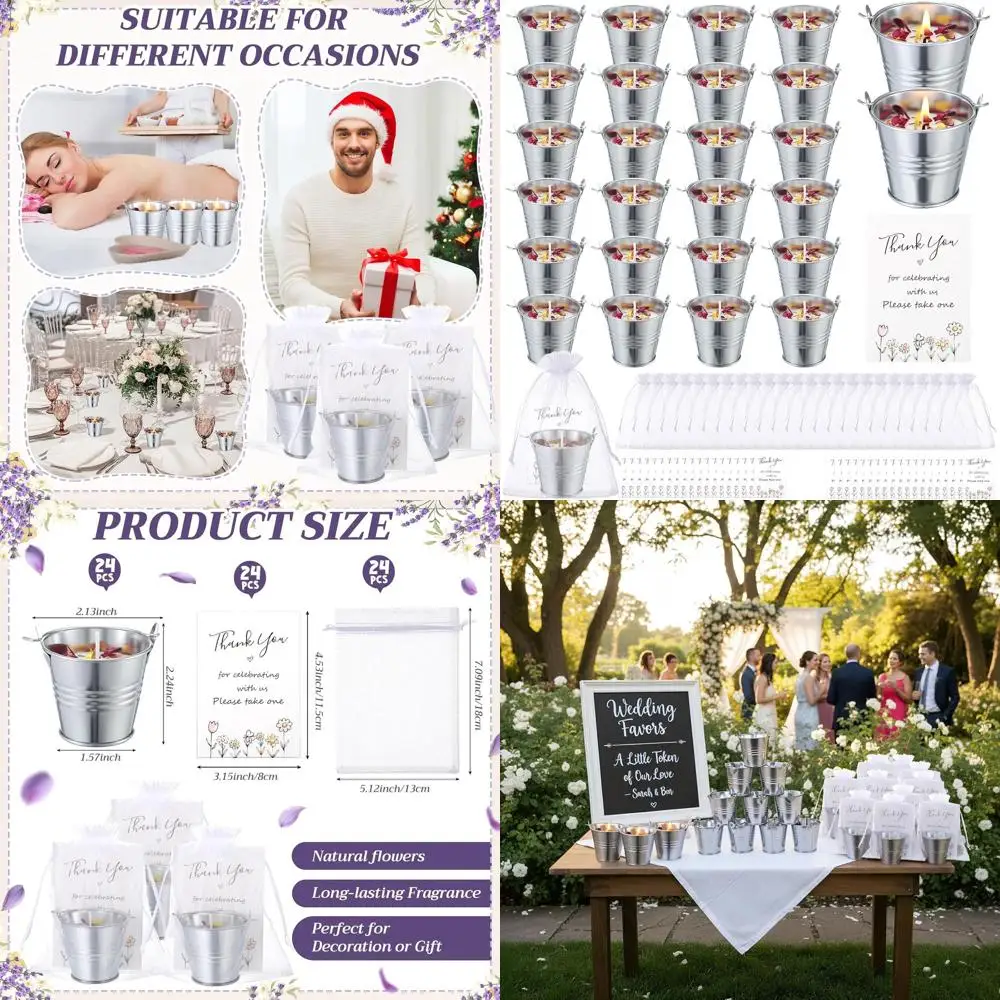 

Lavender Scented Soy Wax Mini Candle, 1.8 oz, in Iron Bucket with Dried Flowers, Aromatherapy Gift for Thanksgiving, Christmas,