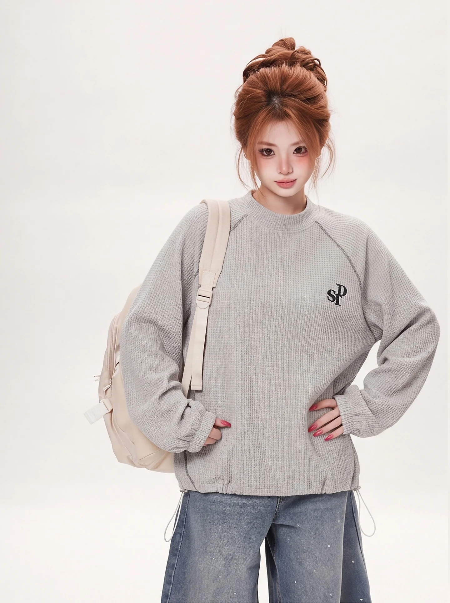 Ant 2026 Autumn New Style Women's Oversized round Neck Pullover Hoodie Commute Style Long Sleeve Thermal Cotton Inner Liner S...