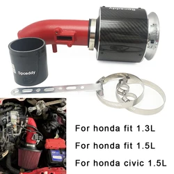 Car Engine Parts Cold Air Intake System Aluminum Pipe High Flow Carbon Fiber Air Filter Increase Horsepower For Honda Fit 1.3L