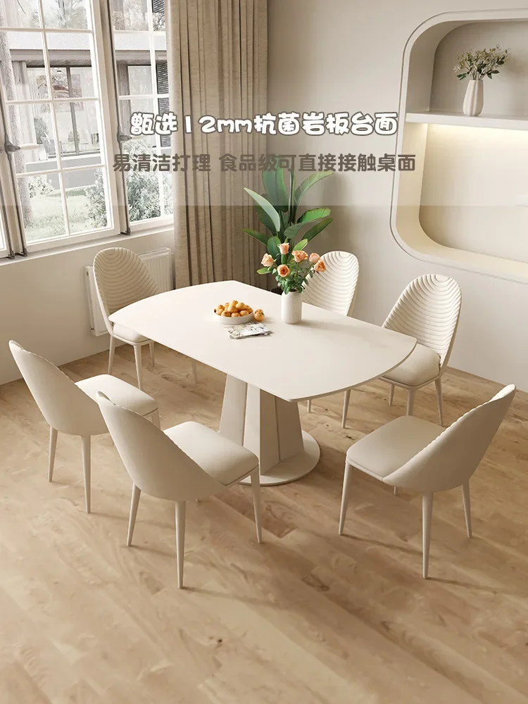 TAO Cream wind pure white rock slab multi-functional deformation rotating dining table square and round dual-purpose variable