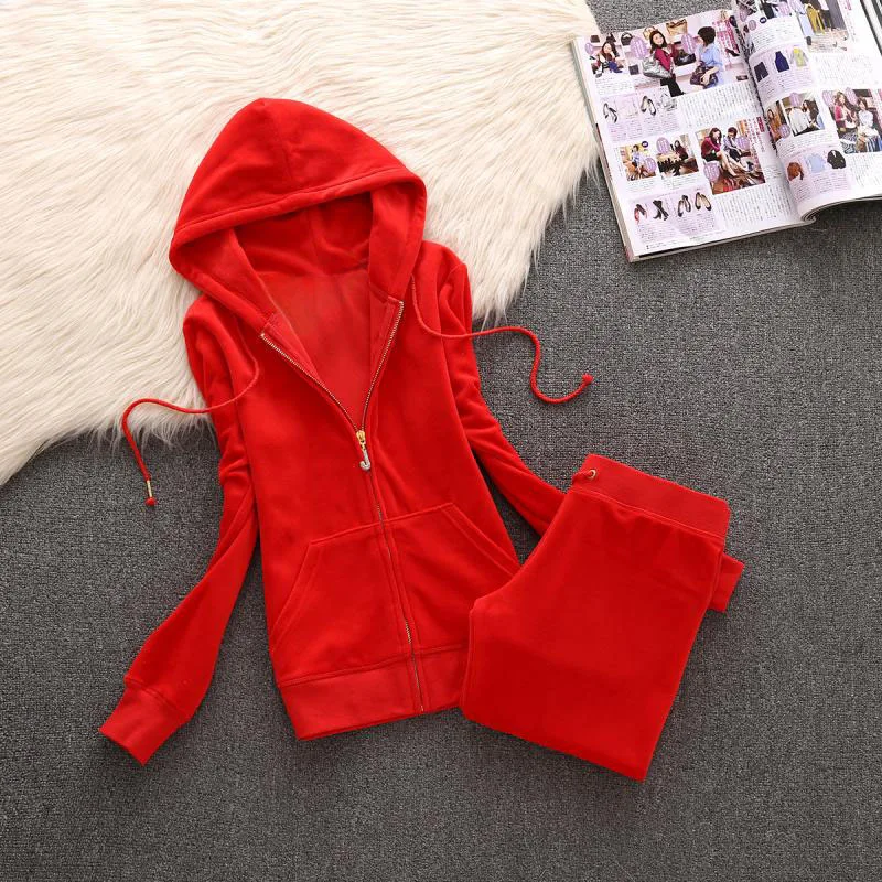 

JC Lovers Brand Casual Women's Suits Spring Autumn Outdoor Velvet Women Tracksuits Hooded Collar Jogging Sportswear suit