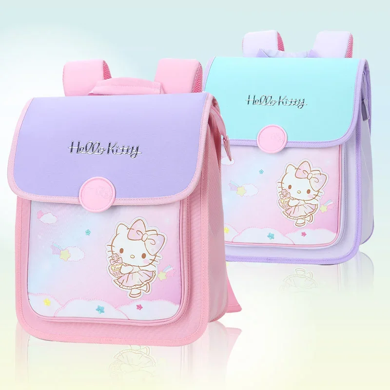 Sanrio-mochila escolar de Hello Kitty para estudiantes, bonita mochila ligera de dibujos animados, de gran capacidad, resistente a las manchas, para niños