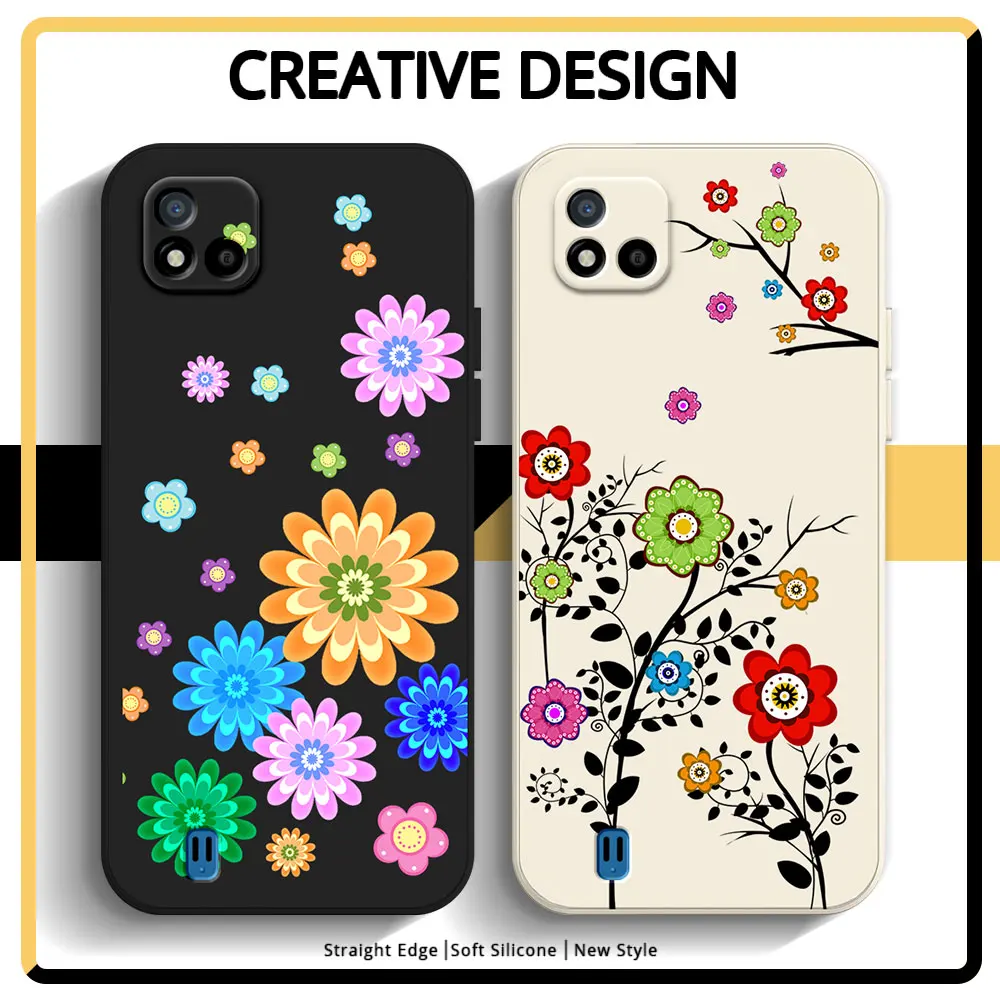 Phone Case For Realme C11 2021 2020 C67 4G 5G C25S C12 C21Y C25Y C51 C53 C20 C30 Soft Silicone TPU Shockproof Back Cover Flower