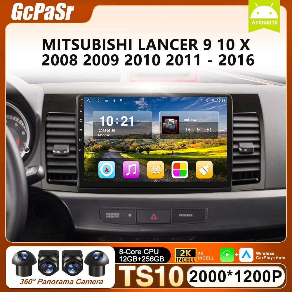 Radio Multimedia con Navegación GPS y Carplay Inalámbrico para Auto, Android 16 para MITSUBISHI LANCER 9 10 X 2008 2009 2010 2011 - 2016