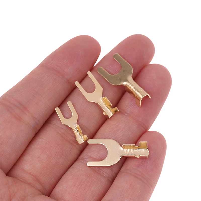 ✰✪100Pcs M3 M4 M5 M6 Brass Fork Spade U-Type Non-Insulated Wire Connector Electrical Crimp Ground Terminal 0.5-2.5mm 3.2-6.2mm
