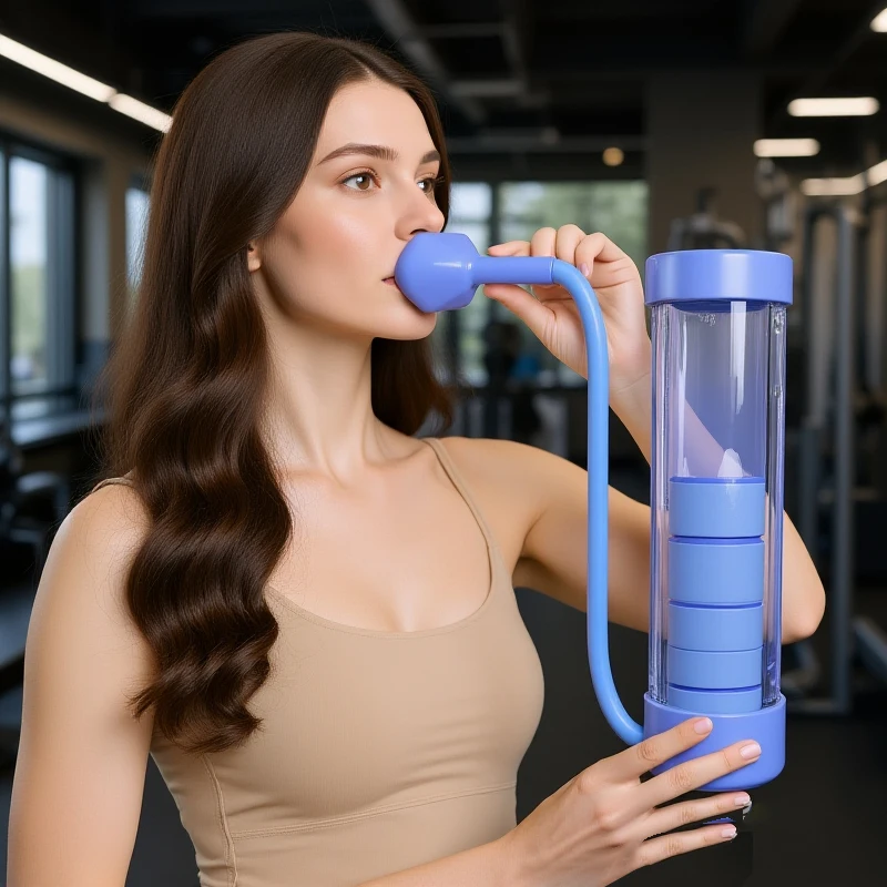 1 Juego de dispositivo de ejercicio de respiración, entrenador de músculos abdominales, mancuernas de respiración profunda, dispositivo de entrenamiento de capacidad pulmonar para hombres y mujeres y adultos