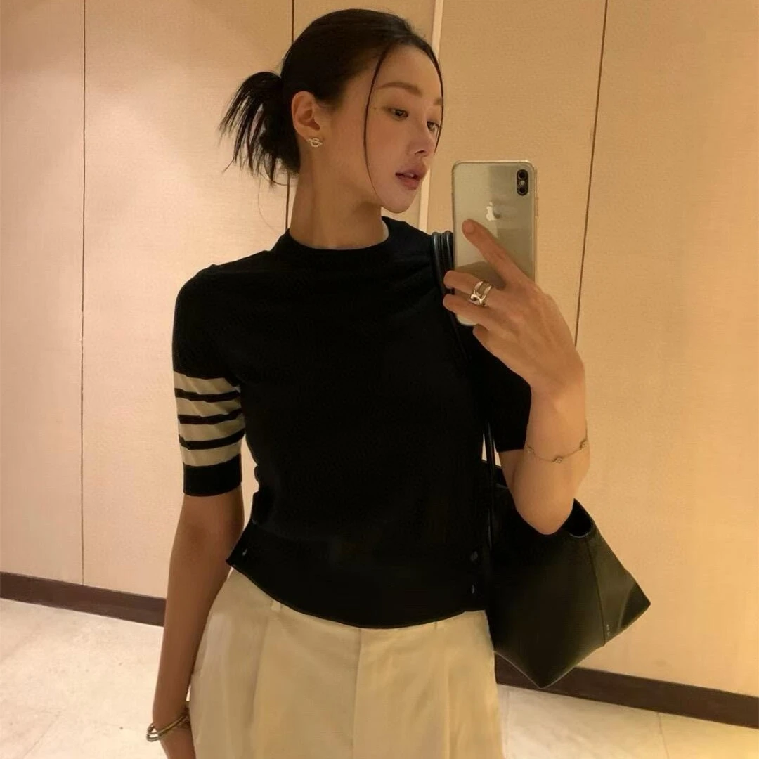 

Slim Fit Color round Ne ort Sve Knitted Woolen Top for Women Simple Casual Sle Early Autumn Faionable Versatile