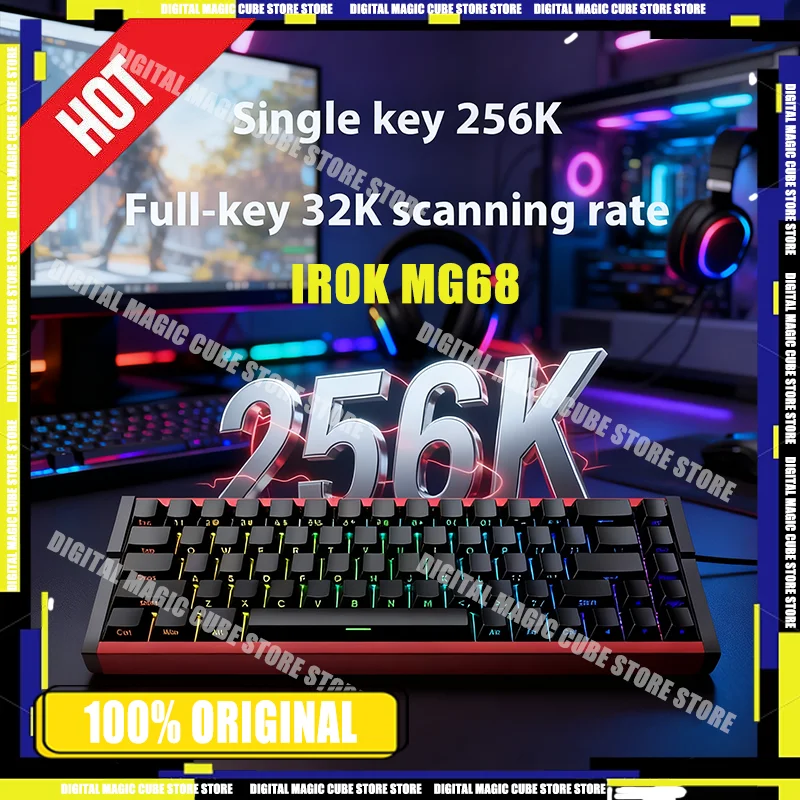 

НОВАЯ игровая клавиатура Irok MG68 ACE с магнитным переключателем, механическая клавиатура, проводная алюминиевая клавиатура 8000 Гц RT0.005 мм, аксессуары для ПК