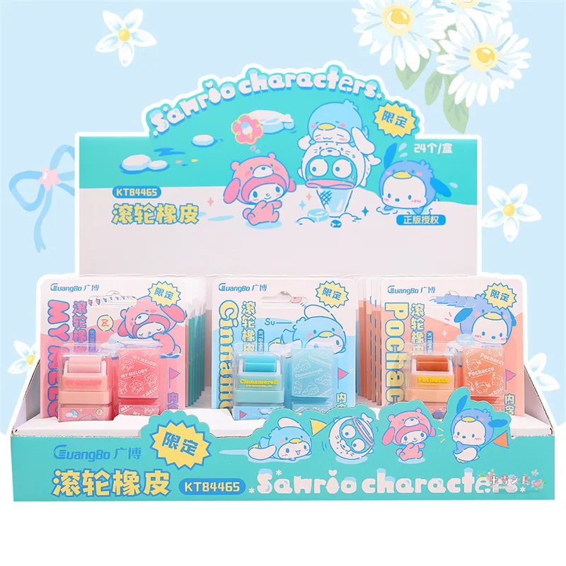 

12 pcs/lot Kawaii Sanrio Roller Eraser Set Cute Writing Drawing Rubber Pencil Erasers Stationery For Kids Gifts School Supplies