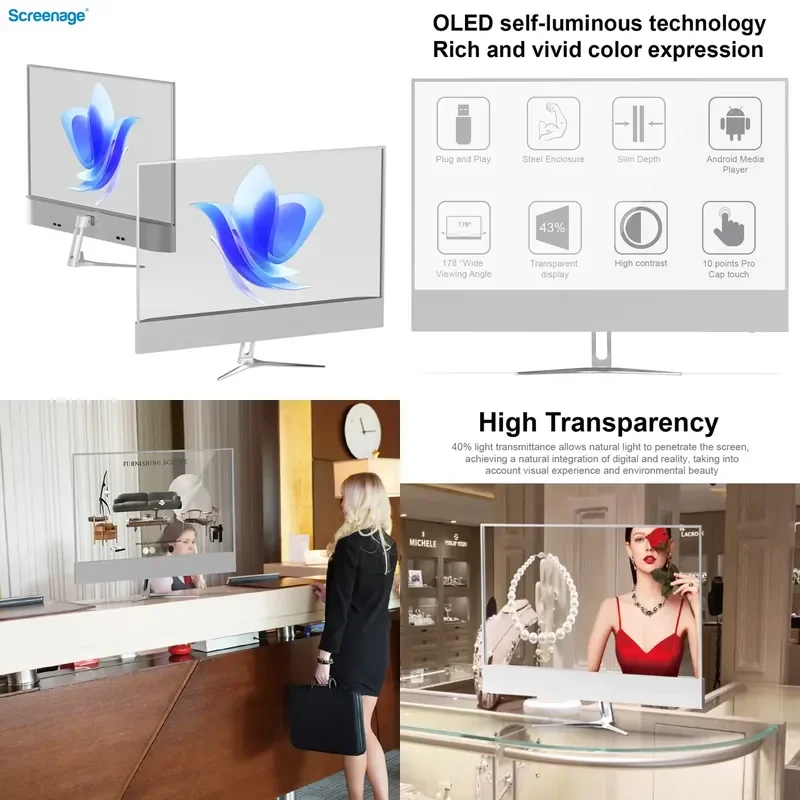 30-Inch Transparent OLED Display Kiosk Digital Signage Information Equipment Floor Installation Video Application