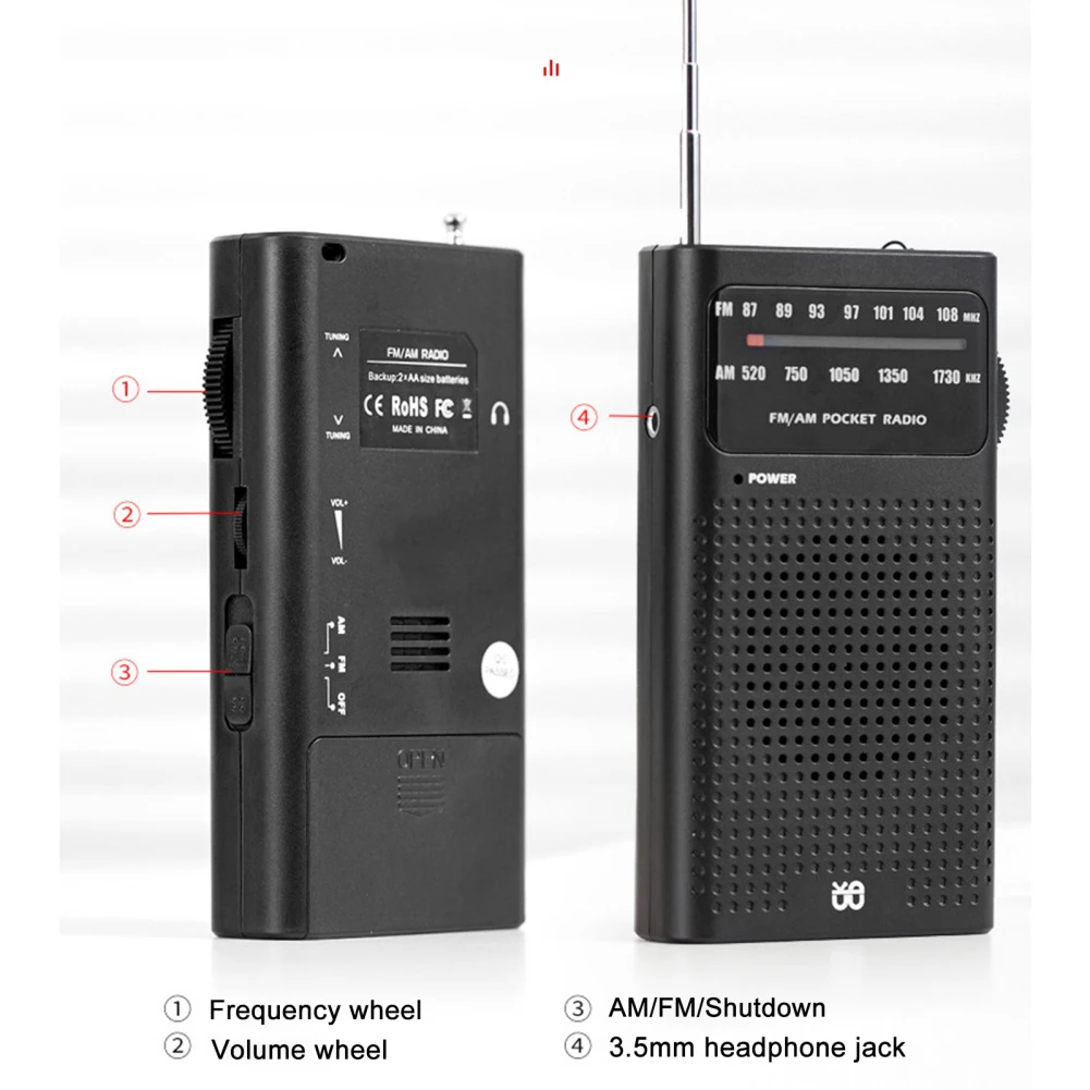 Radio de bolsillo portátil con batería para personas mayores, Radio FM 2024 AM, funciona con batería, antena telescópica, reproductor de Radios para caminar en casa