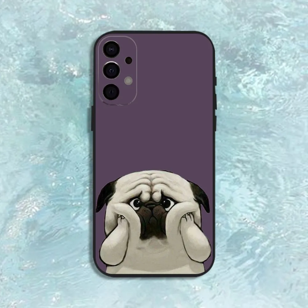 Niedliche Mops-Hunde-Handyhülle für Samsung S25, S24, S21, S22, S23, S30, Ultra, S20, Plus, Fe, Lite, Note, 10,9,5G, schwarze Hülle