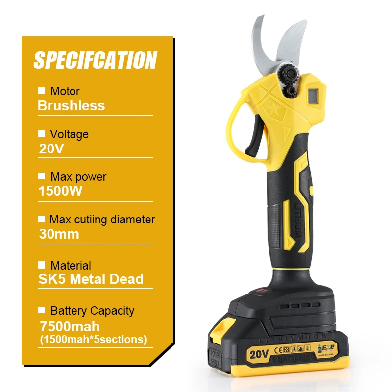 Imagem -03 - Brushless Electric Shears Tesoura sem Fio Recarregável Ferramenta de Corte de Ramos Orchard Pruner 20v 30 mm