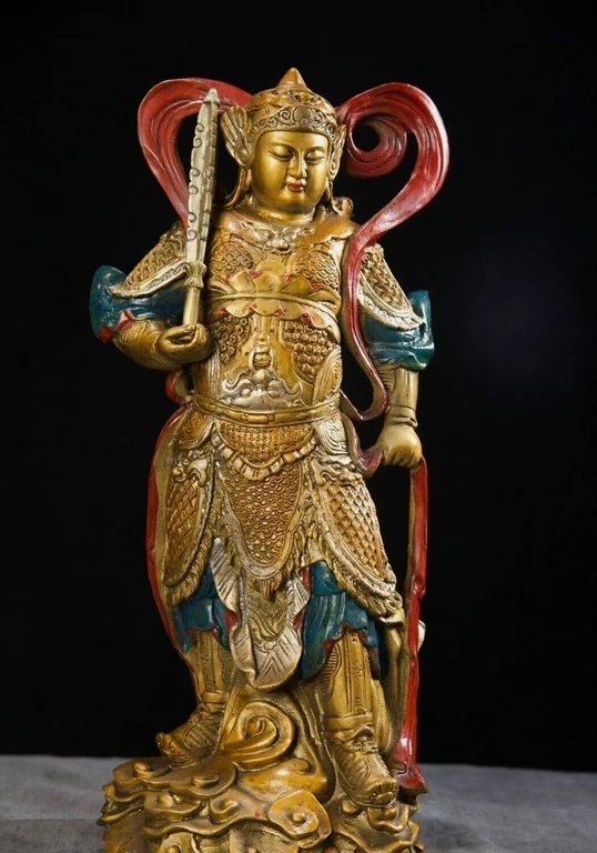 16-дюймовая бронзовая позолоченная картина династии Стары Фетао Статуя Будды Бодхисаттвы Старого Китая