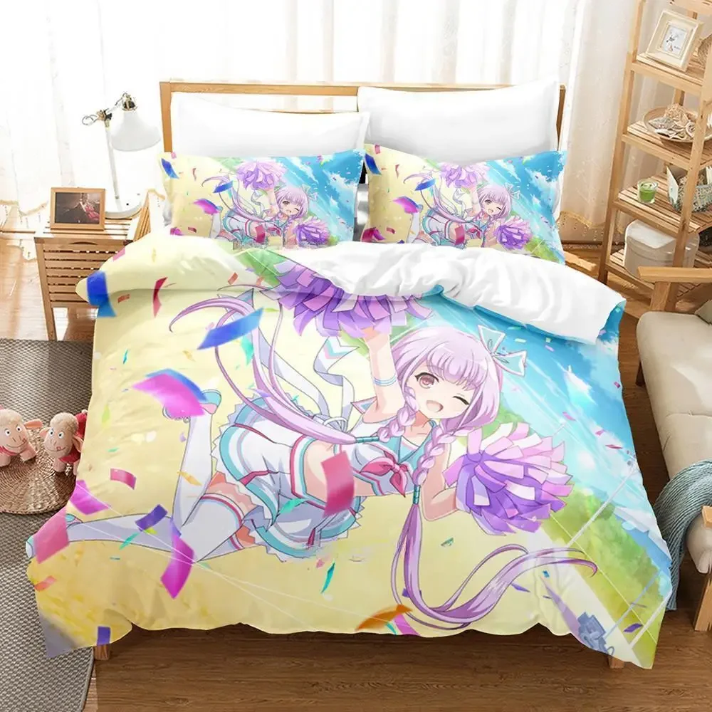 Assault Lily Bouquet Bettwäsche-Set, Einzelbett, Doppelbett, Queen-Size-Bett, Bettwäsche-Set für Erwachsene und Kinder, Schlafzimmer, Bettbezug-Sets, Anime-Bettlaken-Set