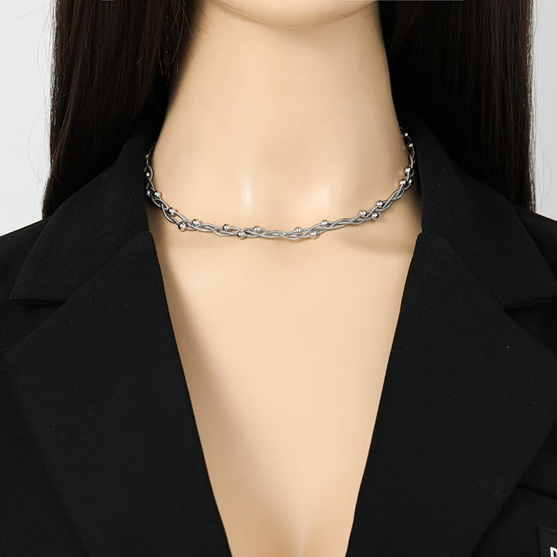EILIECK 316L Edelstahl Silberfarben Perlen-Wickelketten-Halsketten-Armbänder-Set für Damen Trendiger Wasserdichter Schmuck Geschenk – Detail 10