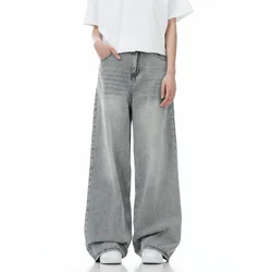 Men Floor Length Pant Jeans Denim Wide Leg Pants Loose Casual Straight Trousers Pocket High Waist Splice Autumn Winter