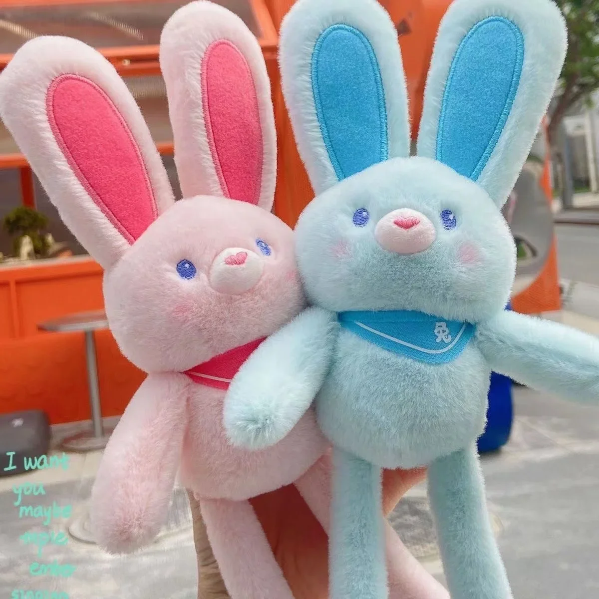 Bunny Plush Toy Pulling Ears Rabbit Stuffed Plushie Pendant Dolls Decoration Peluche Animal Keychain Birthday Christmas Gifts