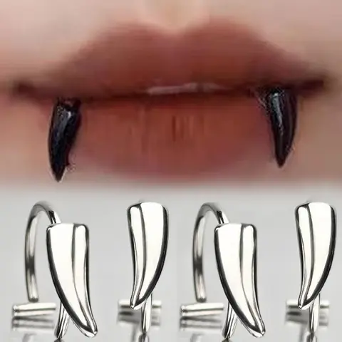 4PCS 스테인레스 스틸 맞춤형 날카로운 치아 가짜 피어싱 립 링 펑크 여성을위한 과장된 보석 고딕 바디 쥬얼리