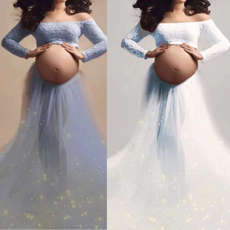 New Maternity Dresses For Photo Shoot Lace Pregnancy Dress Photography Long Sleeve Gown Dresses For Pregnant Women Clothes