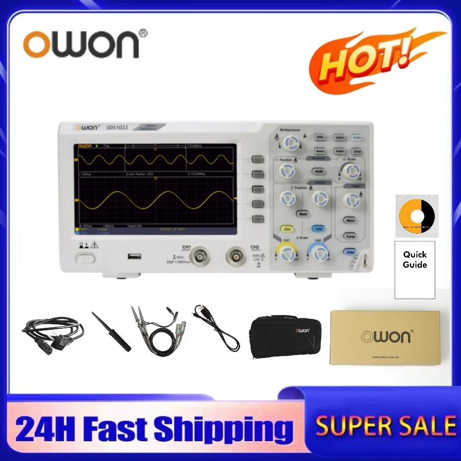 OWON SDS1102 Oscilloscope 2-Channel Digital Oscilloscopes 100MHZ Bandwidth 1GS/s High Accuracy Oscilloscope