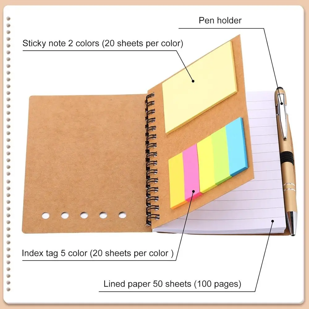 Bulk Bamboo Pen Set with Spiral Notebook and Sticky Notepad Tabs for Team and Nurse Appreciation