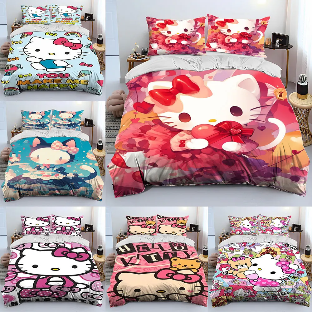 

Sanrio Hello Kitty Print Bedding Sets Quilt Cover Bed Cover Duvet Cover Pillow Case 2-3 Pieces Sets Kids Adult Bedroom Decor