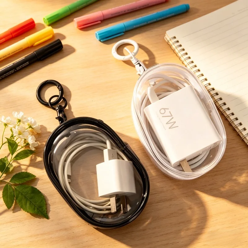 Portable Mini Clear Zipper Keychain Pouch Cartoon Doll Storage Bag for Earphones Chargers Mystery Box Toy Organizer Gift Bag