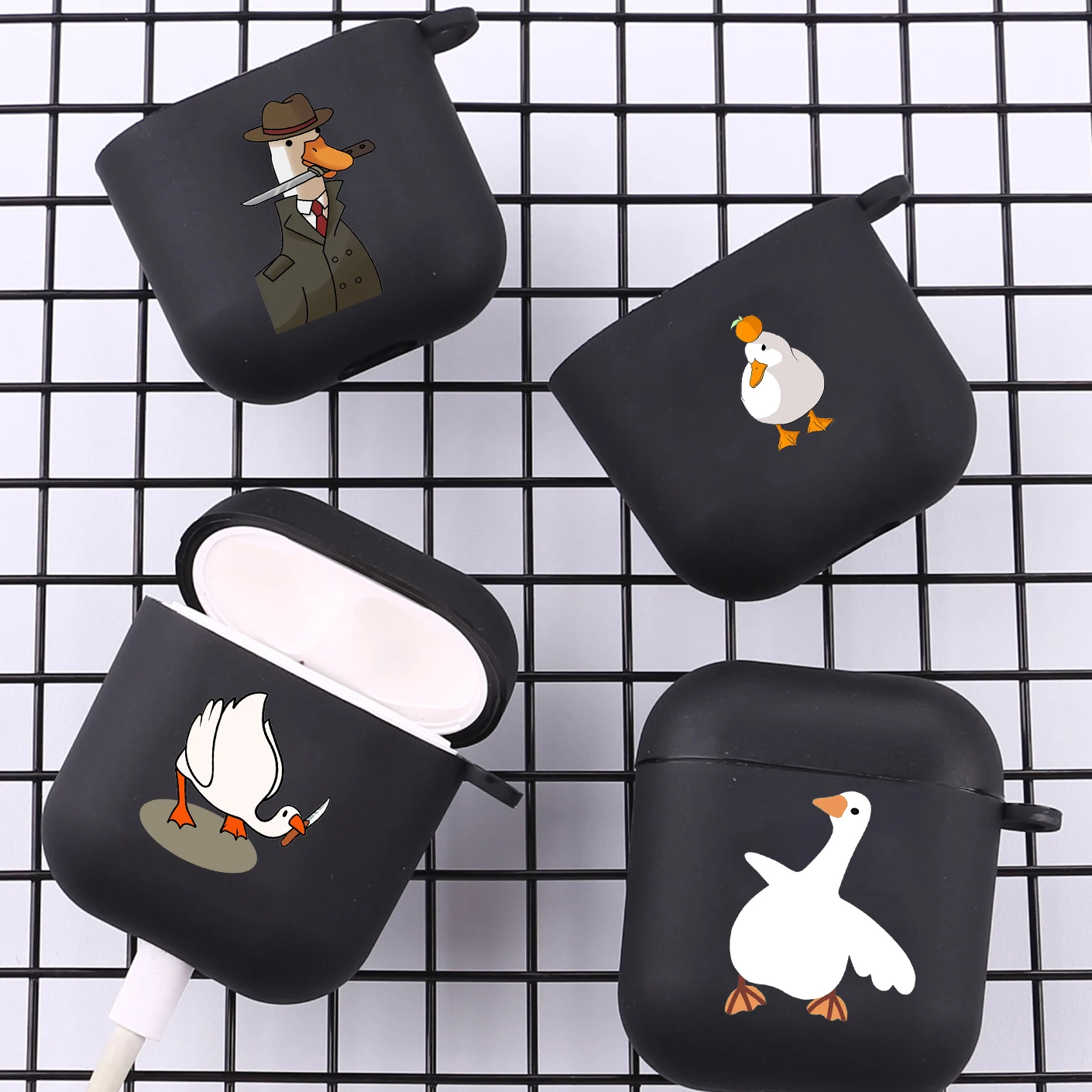 Cartoon Doubt Duck With Hook for Apple Airpods 2 1 Earphone Cases Accessorie Silicone Case For Airpod Pro 3 Pro2 Black Cover