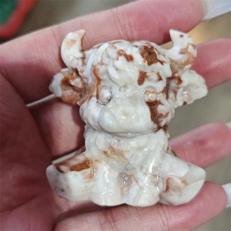 Natural Agate Quartz Cartoon Highland Yak Carving Healing Fengshui Stone Reiki Home Decoration Holiday Gift 1PCS