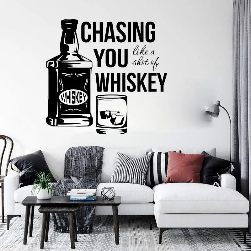 

Chasing You Like A Shot of Whiskey Wine Wall Decal Kitchen Resturant Bar Pub Glass Wall Sticker Playroom Vinyl