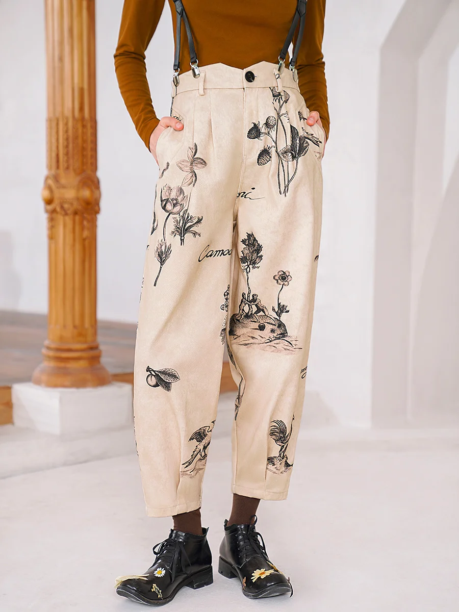 Women\'s Casual Plant Patterned Pencil Pants,Autumn