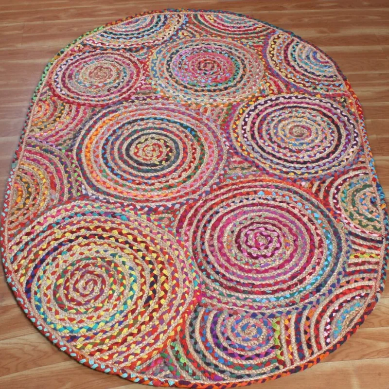 

Natural Jute Rug Chindi Cotton Durrie Braided Kilim Carpet Reversible Oval Rug