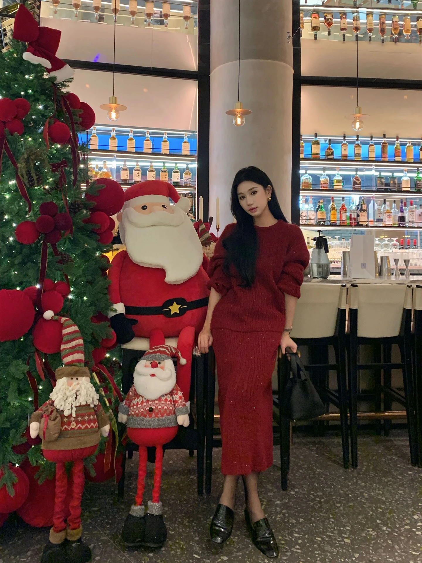 

Ретро-комплект из вязаного свитера и юбки в красном цвете, осенне-зимний модный женский костюм с высокой талией