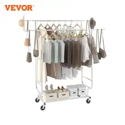 Vevor rack de roupas resistente rack de roupas comprimento ajustável rack de roupas com prateleira inferior & rodas para lavanderia