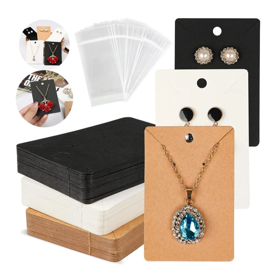 100 Cartes De Présentation Bijoux Noires 5,5x21 Cm - Supports Pour Boucles D'Oreilles, Colliers Et Bracelets ALLWSLucky