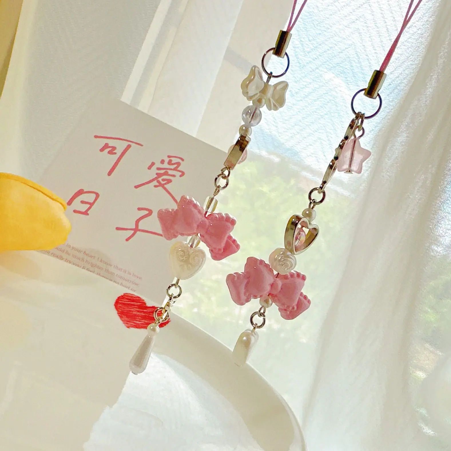 Pink Princess Bow Heart Keychain, Phone Charm