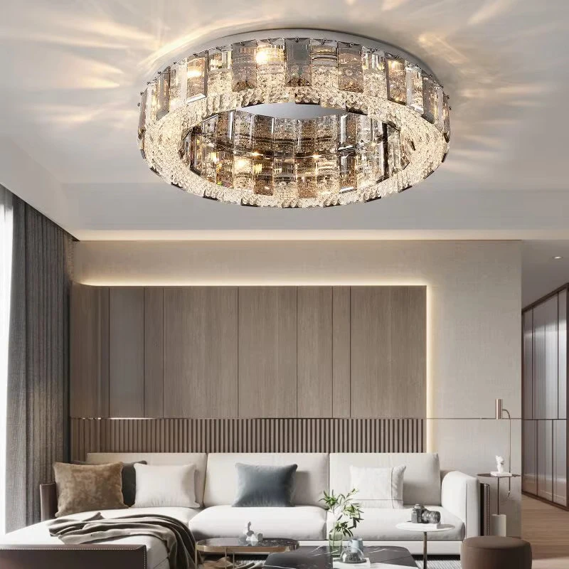 

Luxury Smokey Gray Crystal Ceiling Chandeliers European LED Lustres Hanging Lamp Home Deco Designer Lights for Living Room Decor