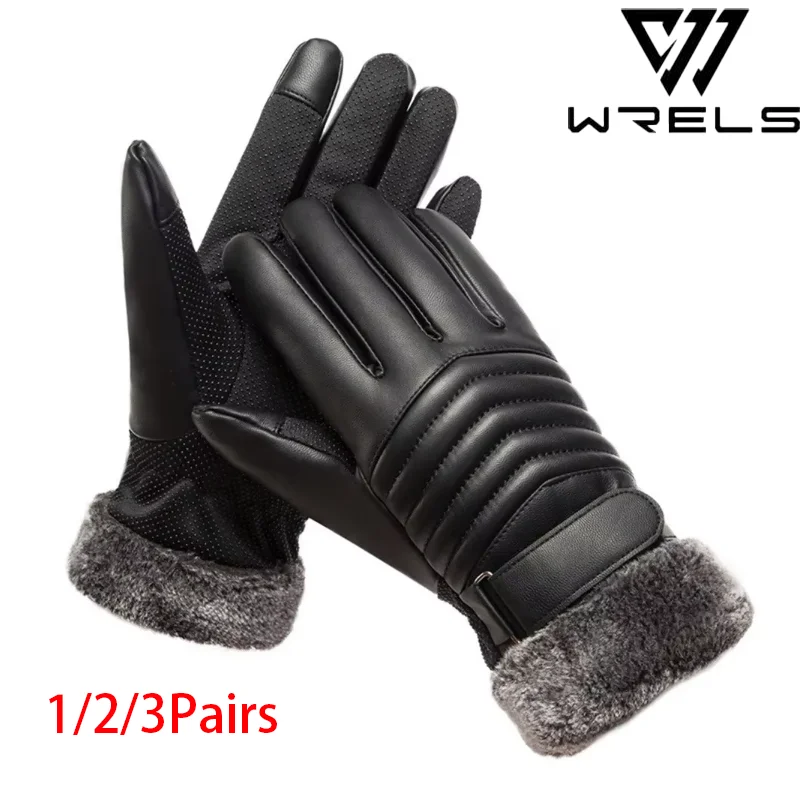 Winter Warm Gloves Touch Screen Anti Slip Fleece Inner Full Finger Cycling Gloves Waterproof Thermal Thicken Driving Gloves
