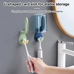 Rabbit Wall-mounted Toothbrush Holder Mouthwash Cup Set Toothbrush Brushing Cup Mug Storage Rack Organizer Bathroom Accessories