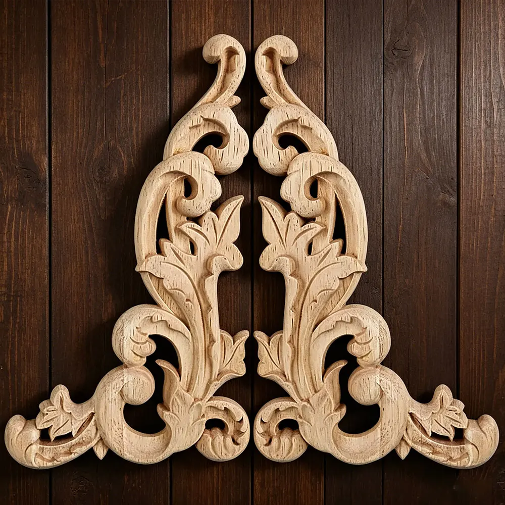 2-個-19-39-センチメートル木彫りコーナーデカール木製置物工芸品コーナーアップリケフレーム壁ドア家具木彫り装飾