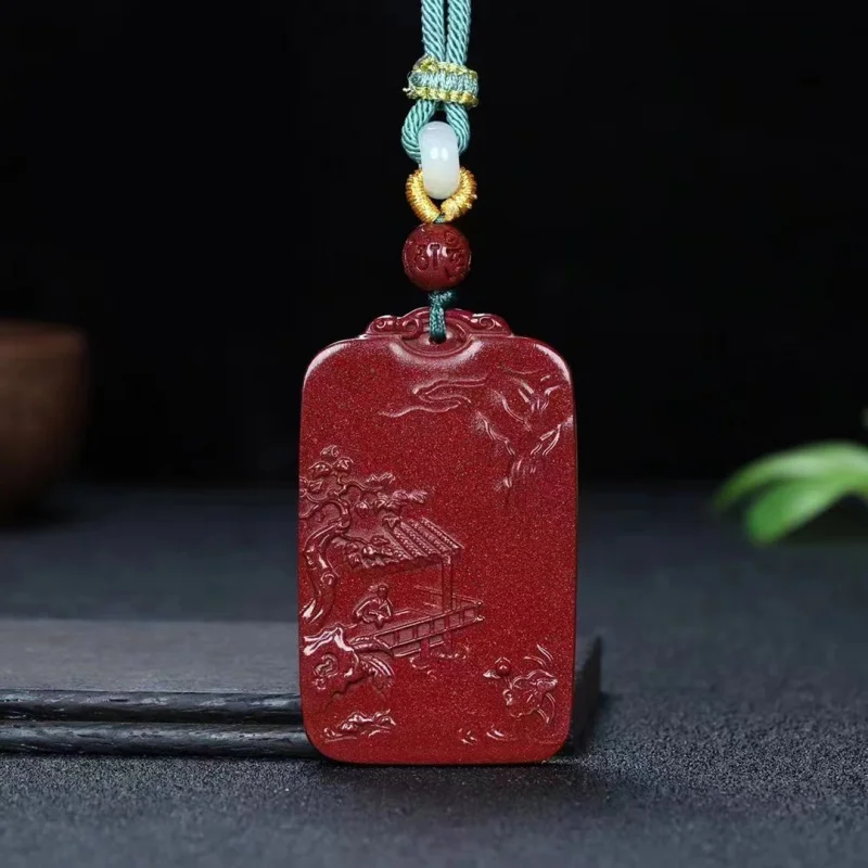 Natural Cinnabar Landscape Pendant Double-Sided Carving Purple Gold Sand Mountain with Pendant