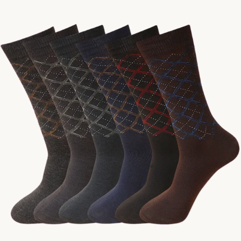 

6/12 Pairs New Fashion Men's Mid-tube Cotton Socks Diamond Pattern British Style Socks Breathable Solid Color Business Men Socks