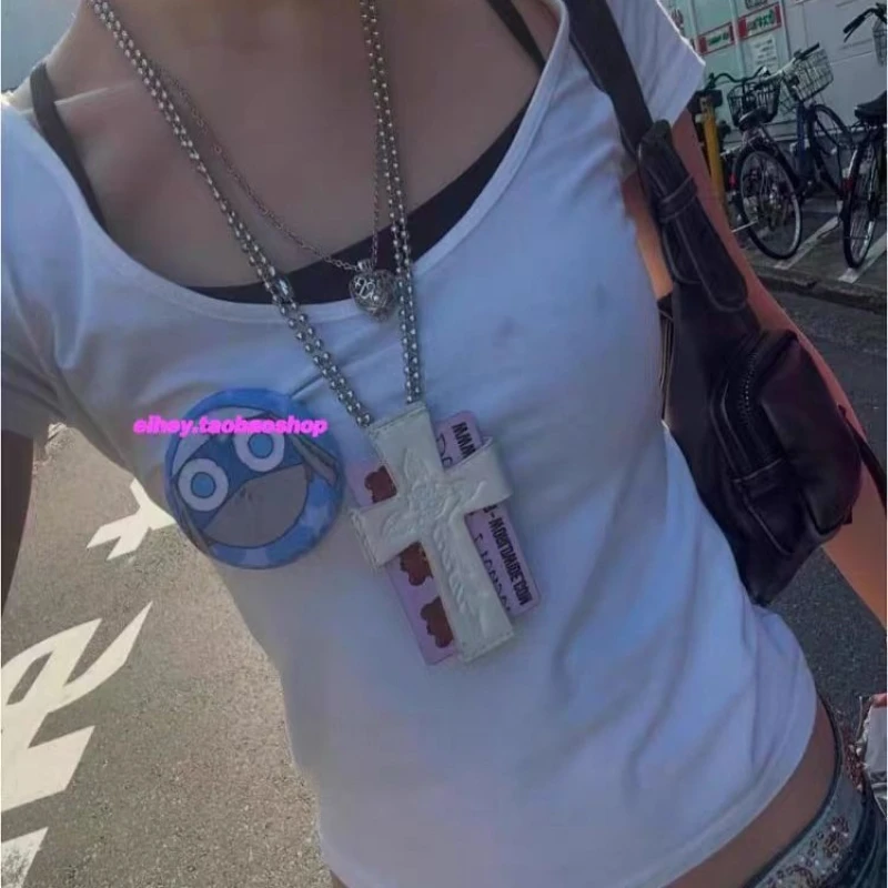 Punk Style Wallet Cross Gothic Style Necklace Mini Card Bag Hanging Chain Y2k Subculture Pendant Access Anti-loss Card Storage