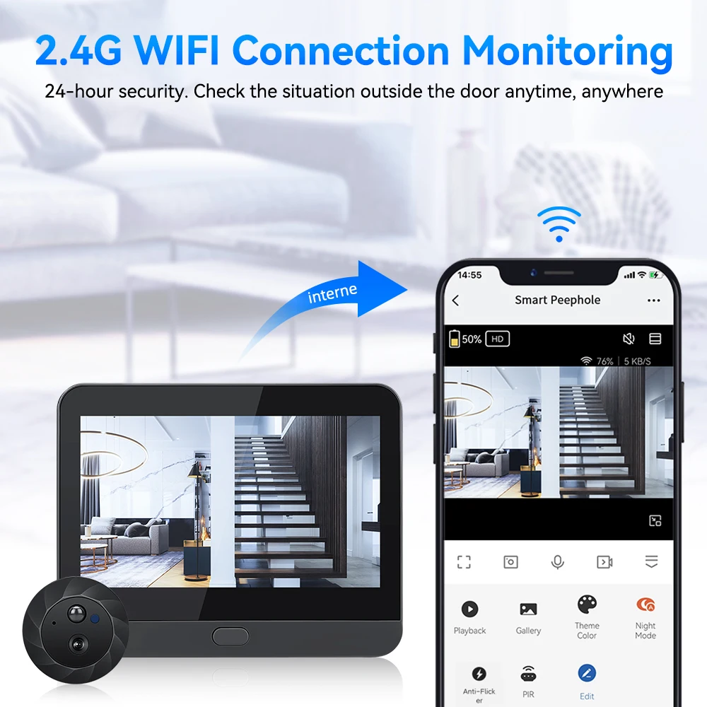 Awapow 4,3 Zoll WiFi Guckloch Tuya Smart 1080p HD Guckloch Videokamera 140 ° Weitwinkel Nachtsicht Digital Viewer Tür kamera