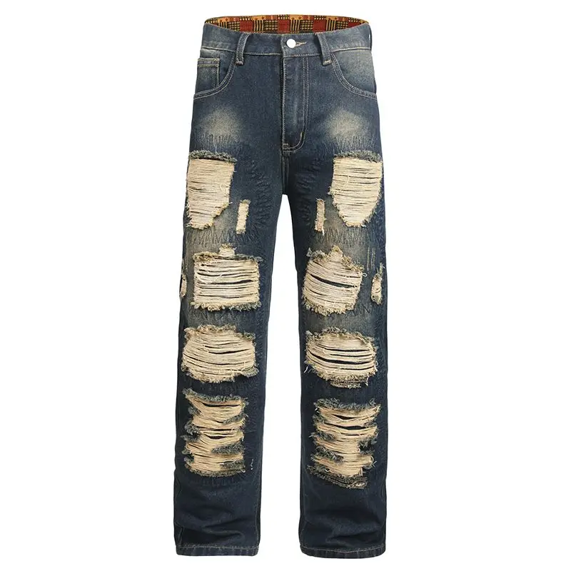 

Men's Wide Leg Jeans Trendy Brand Straight-leg Pants Beggar Ripped New Style Jeans Breathable Comfortable Men's Regular Trousers