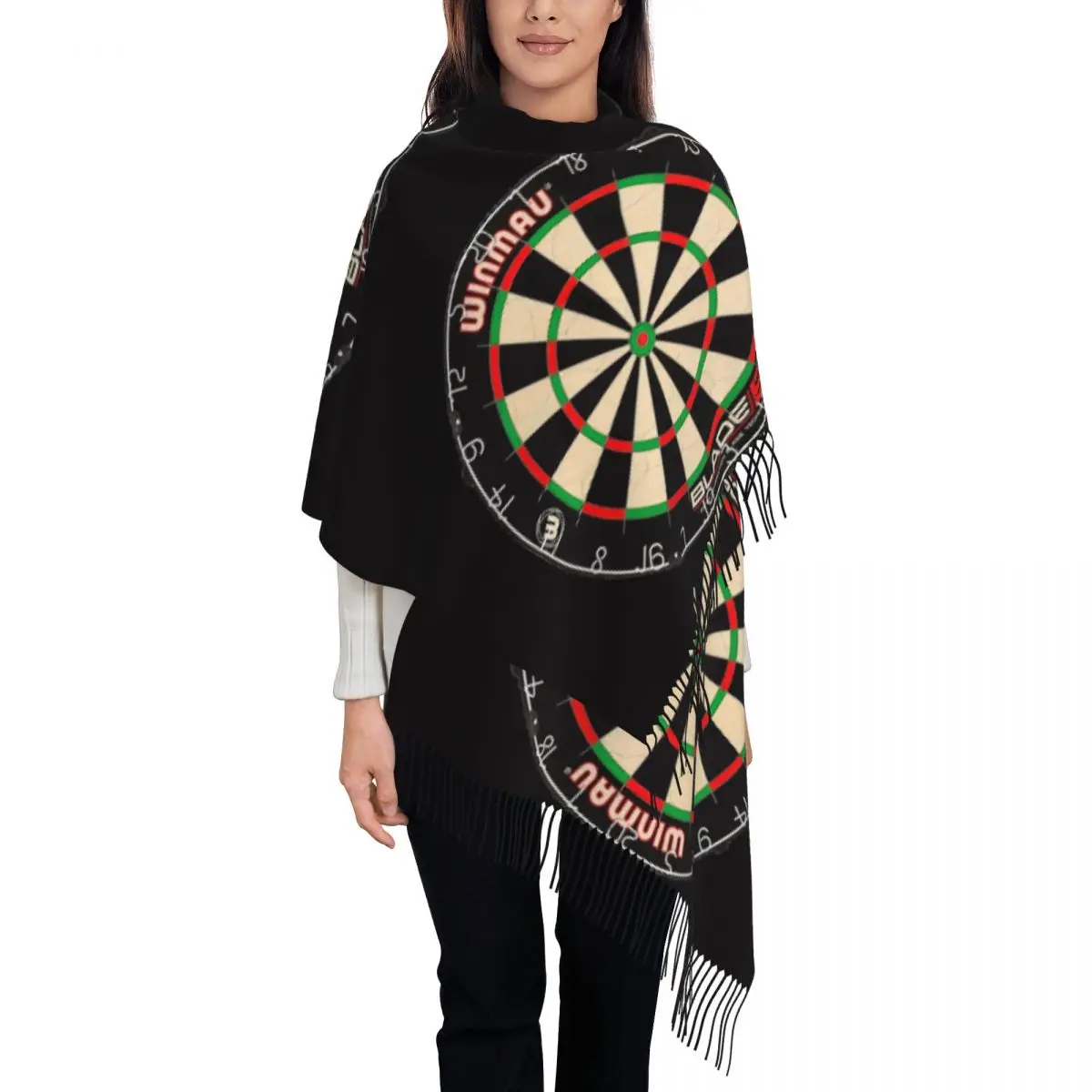 Winmau Blade 5 Dartboard Scarf Tassel Scarves Women Soft Warm Shawls and Wraps Long Fall Winter Shawl Wrap