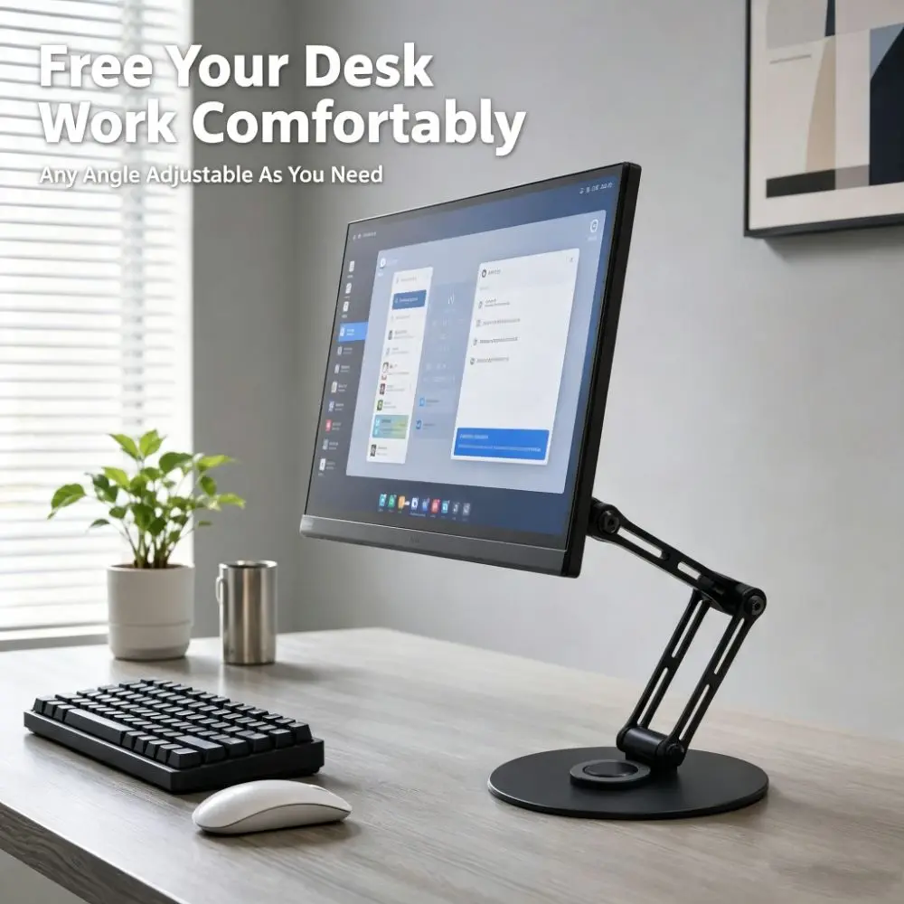 360 Degree Rotation Monitor Stand Height Adjustable Round Base VESA Mount Bracket Free Suspension Square Base Monitor Arm Mount