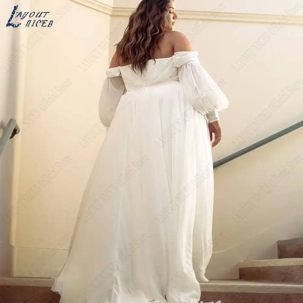 NICEB-vestido de novia de gasa con hombros descubiertos, traje de tres cuartos con mangas abullonadas, abertura lateral, 2024NICEB-vestido de novia de gasa con hombros descubiertos, traje de tres cuartos con mangas abu